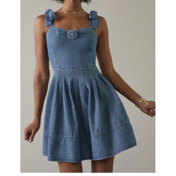 Francesca Dresses & Skirts - Audrey Park x Francesca's Maria Rosette Front Denim A Line Mini Dress New XL